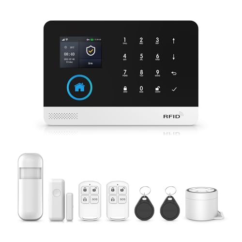 PGST Home Alarm System Wireless Kit,Alarmanlage Haus WLAN(2.4G) GSM 2G,Tuya APP(Smart Life APP), Tür & Fenster Sicherheit Alarm für Wohnmobil/Wohnung/Garage, Arbeitet mit Alexa