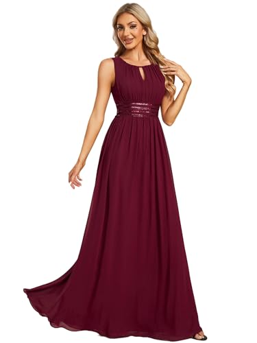 Ever-Pretty Kleider für Hochzeitsgäste Maxi Halterneck Lang Chiffon Abendkleid Ärmellos A-Linie Burgund 40