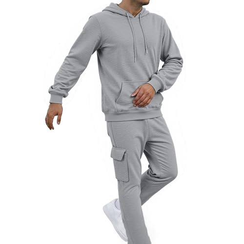 Generisch Lässiges, einfarbiges Anzug-Set für Herren, Bequeme, entspannte Passform, Alltagskleidung für Outdoor-Aktivitäten im Frühling, Herbst und Winter (Light Gray, M)