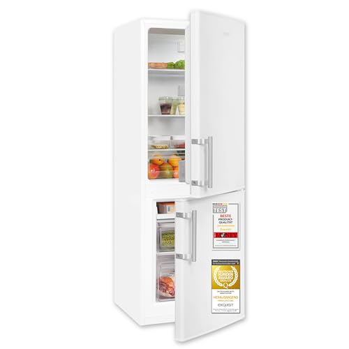Exquisit Kühl-Gefrierkombination, 143 cm Höhe, Kühlschrank mit Gefrierfach, 4-Sterne-Gefrieren, 173 Liter, Alarm-Funktion, Kühl Gefrierkombination freistehend, KGC5233-60-HE-040D weiss
