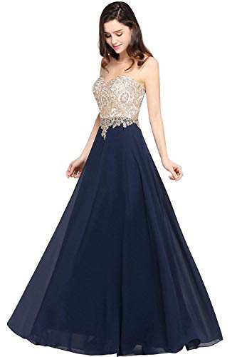 Misshow Langes Sexy Abendkleid für Große Größen Rückenfrei Schick Elegantes Galakleid Promotion, marineblau, 34