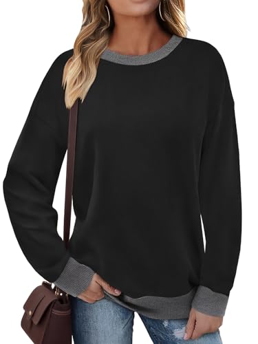 Cuptacc Sweatshirt Damen 2025 Mode Street Ausgefallene Vintage Langarmshirt Oberteil Dünn Bunte Lässige Oversized Sweatshirt Damen Schwarz Grau XL