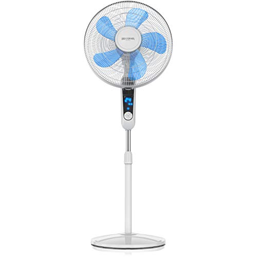 Brandson - Standventilator DC Silent mit Fernbedienung + LED Display - 24 Geschwindigkeiten - Oszillation 80° - Ventilator sehr leise - Höhe verstellbar - Kopf neigbar - Weiss - energiesparend