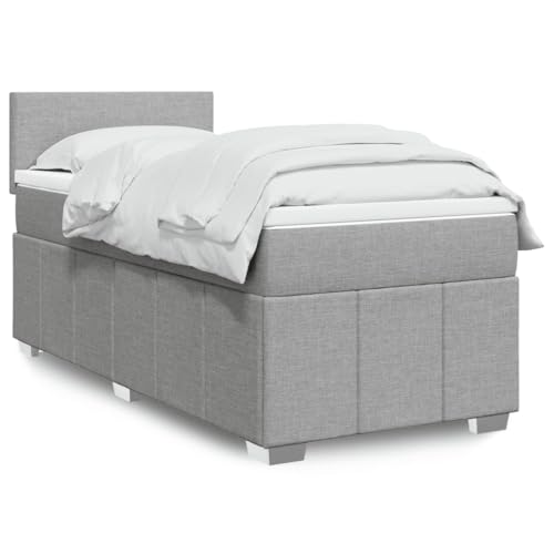 vidaXL Boxspringbett, Einzelbett mit LED Matratze Matratzenauflage, Bettgestell mit Lattenrost Kopfteil, Polsterbett Bett für Schlafzimmer, Hellgrau 90x200cm Stoff
