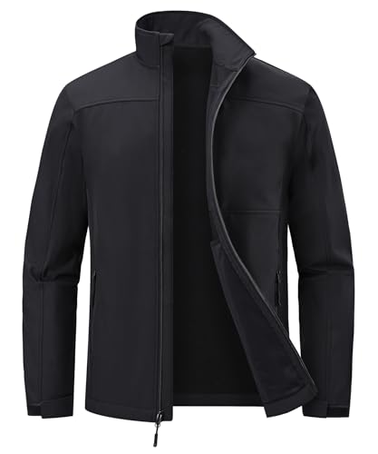 Huayuzh Softshelljacke für Herren Winterjacke Wasserdicht Winddicht Warme Fleece Gefüttert Outdoor Wandern Camping Schwarz XL