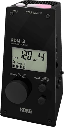 KORG Metronom KDM3, digitales Metronom in Pyramidenform, Metronom mit integrierter Sound- und Rhythmusauswahl, Sound-Out-Stimmgerät, schwarz