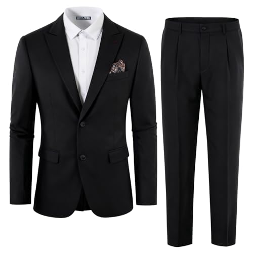 PJ PAUL JONES Herren Klassischer Anzug Kombination Sakko und Hose Set Business Kerbkragen Anzüge Schwarz L