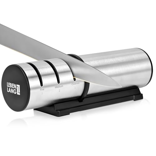 LEBENLANG 3 Stufen Messerschärfer - Kompakt für Grob & Feinschliff I Schleifklingen aus Diamant & Keramik I Messer Schleifgerät Messerschleifer Knife Sharpener Profi-Messerschärfer Dick & Dünne Messer
