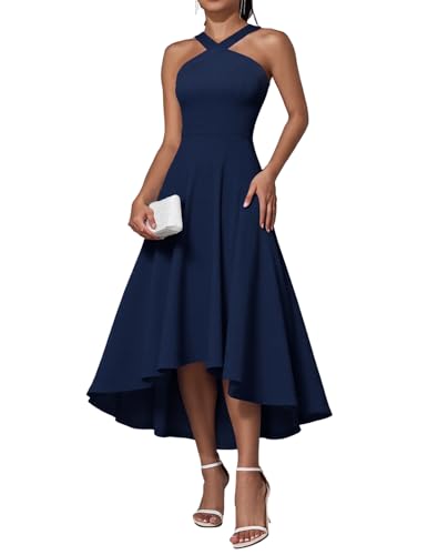 DRESSTELLS Damen Cocktailkleid Formaler Halfter Hochtief Kleider Hochzeit Gast Abend Party Graduierung Kleid Navy 2XL