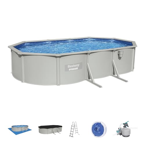 Bestway Hydrium Stahlwandpool Komplett-Set mit Sandfilteranlage 610 x 360 x 120 cm, grau, rund