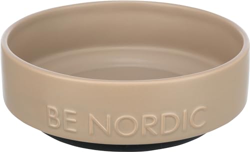 TRIXIE Hundenapf aus Keramik BE NORDIC 500 ml taupe - moderner Fressnapf für kleine Hunde ø 16 cm Keramiknapf mit rutschfester Gummierung - 24526