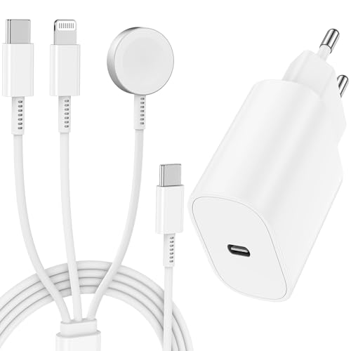 3 in 1 USB C Apple Watch Ladegerät Magnetic iWatch Schnellladegerät mit Kabel 2M, Typ C Ladekabel Wireless Netzteil für Apple Watch Ultra SE/10/9/8/7/6/5/4/iPhone 17 Pro Max/17 Air/16 Plus/15/14/13/12