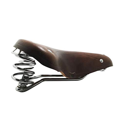 TentHome Vintage Fahrradsattel Touren-City-Sattel Bequem Komfort Leder Fahrradsitz mit Federn Nieten für Damen Herren (Kaffee)