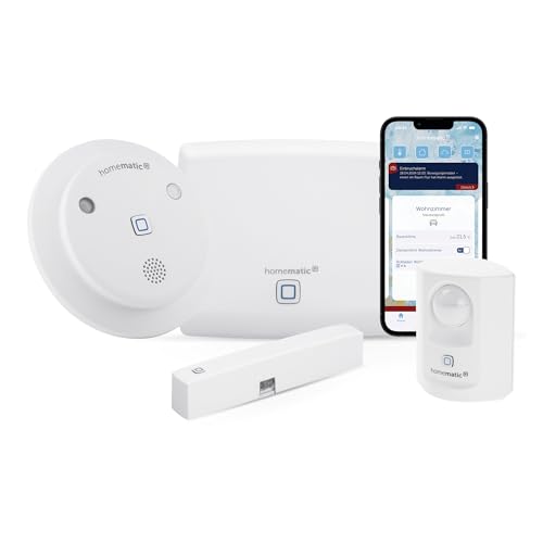 Homematic IP Starter Set Alarm, Smart Home, digitaler Fenstersensor, Bewegungsmelder, Funk-Innensirene mit App-Funktion warnt hörbar, sichtbar, per Push-Nachricht, smarte Alarmlösung, 153348A0