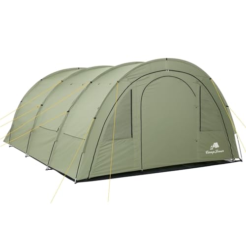 CampFeuer Zelt Multi für 4 Personen | 5000 mm Wassersäule | Olivgrün | Tunnelzelt mit riesigem Vorraum, Campingzelt mit Bodenplane und versetzbarer Vorderwand | Gruppenzelt, Familienzelt