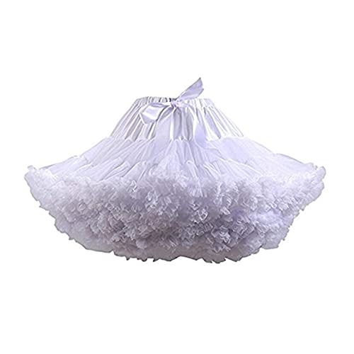 Homipooty Damen Elastische Taille Tüll Petticoat Tutu Party Mehrschichtiger Puffy Cosplay Rock Unterrock, Länge 40 cm, Taille 56-100 cm Weiß