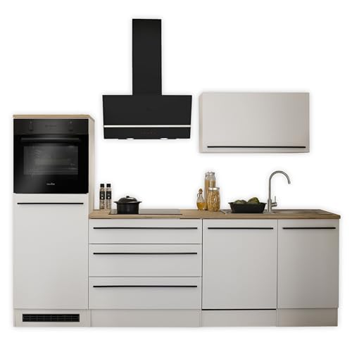 FINN Moderne Küchenzeile ohne Elektrogeräte in Weiß matt, Artisan Eiche Optik - Geräumige Einbauküche mit viel Stauraum - 260 x 200 x 60 cm (B/H/T)