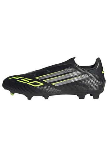 adidas Unisex F50 League Laceless Firm Ground Football Boots, Core Black/Iron Metallic/Lucid Lemon, 44 EU