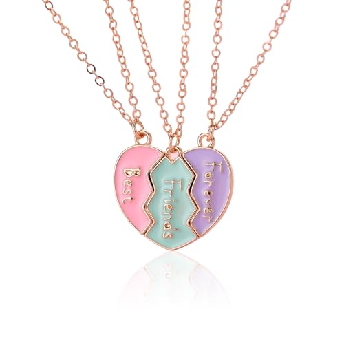 GlamRays BFF Halskette für 3, Herz durchgebrochen Sticking Magnetischer Bester Freund Halsanhänger für Frauen Freundschaft Schmuck Geschenk