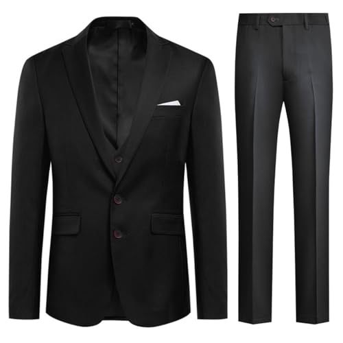 Allthemen Herren Anzug 3 Teilig Herrenanzug Slim Fit Business Anzüge Modern Sakko Weste Hose für Hochzeit Schwarz M