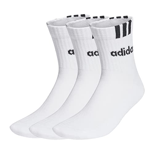 adidas Unisex 3-Streifen Linear Half-Crew Cushioned Socken, 3 Paar White/Black 43-45