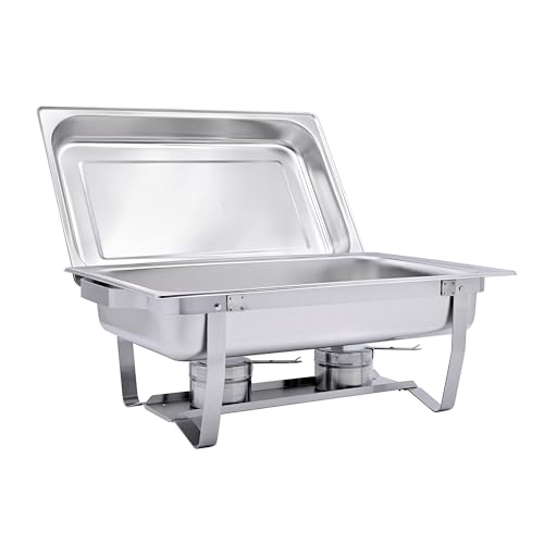 TeknoStahl GN-Chafing Dish Speisewärmer Komplettset 1/1 inkl. Gestell mit Tragegriffen und Deckelhalterung, Wasserbadbehälter, GN-Behälter 1/1 65 mm, Brennpastenhalter inkl. Schliessmechanismus