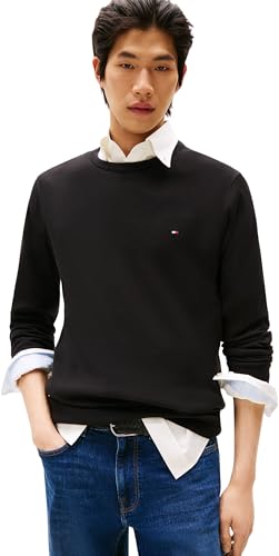 Tommy Hilfiger Herren Pullover Essential Cotton Crew Neck aus Baumwolle, Schwarz (Black), L