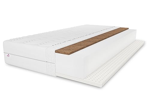 Latexmatratze Tango 140x200 cm, Kokos-Matratze, Höhe ca. 20 cm, Härtegrad H3/H4, Farbe: Weiß, inkl. Bezug