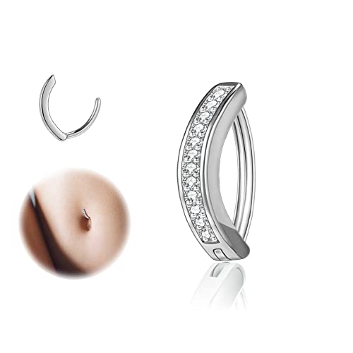ZS 14G Clicker Piercing Bauchnabel für Frauen, Diamanten Bauchnabelpiercing Silber 925 Reverse Curved Nabel Barbell Schmuck Körperschmuck (Diamanten:8mm)