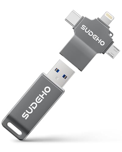SUDEHO MFi-zertifizierter USB Stick 128 GB für iPhone, 4-in-1 Speicherstick mit USB 3.0 High-Speed, Flash-Laufwerk für iPhone/iPad/Android/PC/Mac, Backup Stick für Fotos, Videos & Musik, Schwarz