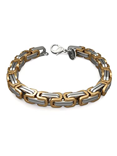 Fly Style Byzantiner Königskette Gold+Silber Edelstahl - Königsarmband Armband Herren 18 Karat teil-vergoldete Kette - 9mm breit, 25cm lang