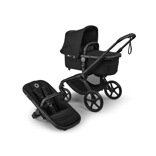 Bugaboo Fox 5 Renew, 2-in-1 Kinderwagen für jedes Gelände, mit Liegewanne und ausziehbarem Kleinkindsitz, praktische Ein-Hand Faltung, Fahrgestell in Schwarz und Sonnendach in Heritage Black