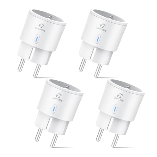EIGHTREE Smart WLAN Steckdose 4er Pack, Alexa Zubehör WiFi Steckdose mit Strommessung, Sprachsteuerung & Timer, Smart Home funktioniert mit Alexa, Google Home, TÜV Zertifiziert