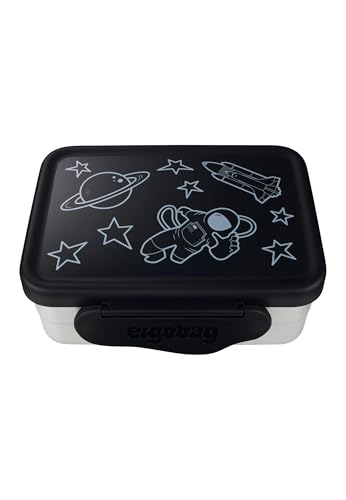 ergobag Edelstahl Brotzeitdosen Set mit Trennfach und Snack-Box für Schulkinder, BPA-frei, Spülmaschinenfest Schwarz