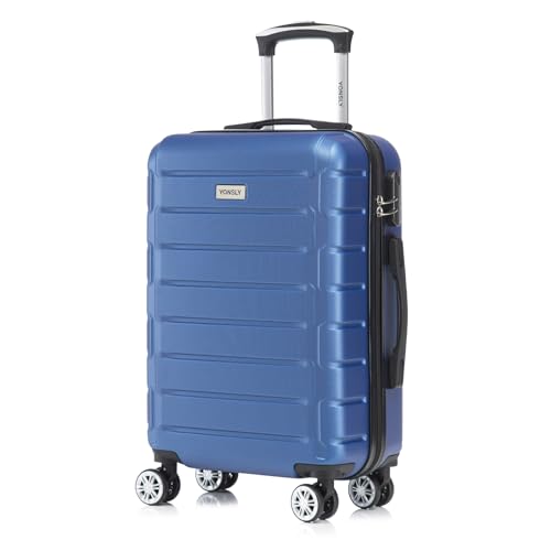 yonsly Trolley Reisekoffer Set, Koffer Suitcase, Rollkoffer Handgepäck, Kabinenkoffer Hartschalenreisekoffer mit Zahlenschloss, 4 Rollen 360°, Weicher Gummigriff (M, Dunkelblau)