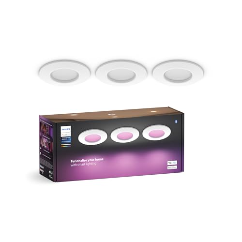 Philips Hue Smart Slim Einbauleuchte 3er Pack, 90 mm, Weiß & Farbiges Licht, Bluetooth kompatibel, Sprachsteuerung mit Alexa, Apple Home & Google Assistant, weiß