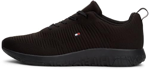 Tommy Hilfiger Herren Runner Sneaker Corporate Knit Rib Runner Sportschuhe, Schwarz (Black), 46