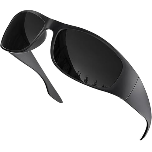 grinderPUNCH Schwarze Sonnenbrille mit super dunklen Gläsern | Reiter im Biker-Stil | Wickelrahmen (Schwarz)