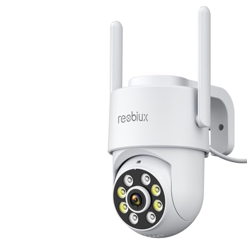 Reobiux Überwachungskamera Aussen/Innen 1080P,Kamera überwachung aussen/innen mit Farbige Nachtsicht,2.4Ghz WiFi,Bewegungserkennung,Alarm,Kabelgebunden,2-Wege Audio,Outdoor,3m Kabel,IP67