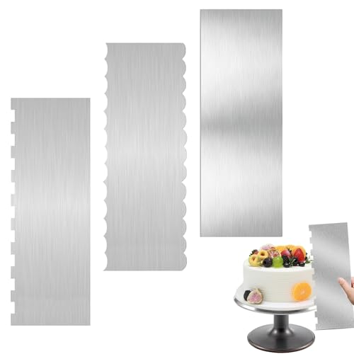 3 Stück Tortenspachtel Kuchenschaber Edelstahl 22X 8cm Silber für verschiedene Formen von Kamm-Kuchenrändern, tortenspachtel kuchenschaber Tortenausstecher für Mousse Buttercreme Tortendekoration
