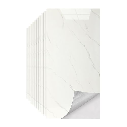 Fliesenaufkleber Marmor Weiß - 60 x 30 cm - Selbstklebende Fliesen 10 Stück - Klebefliesen für Küchenrückwand - Wandpaneele Küche Wanddeko Schlafzimmer Wohnzimmer Badezimmer