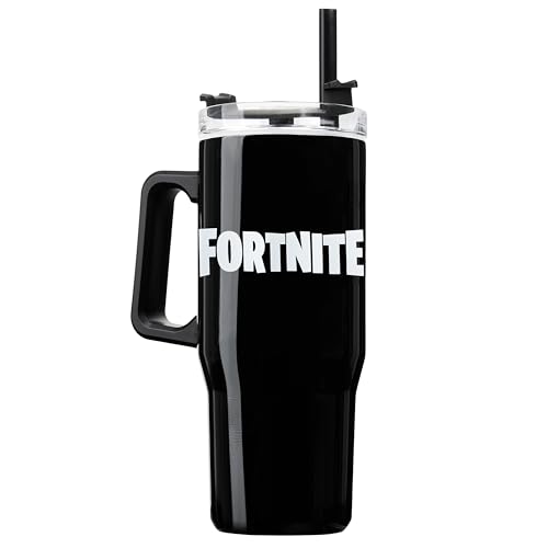 Fortnite Trinkbecher mit Deckel und Strohhalm 940ml, Thermobecher mit Henkel Doppelwandig Isoliert, Hält 17h Kalt, 8h Heiß & 45h Eisgekühlt