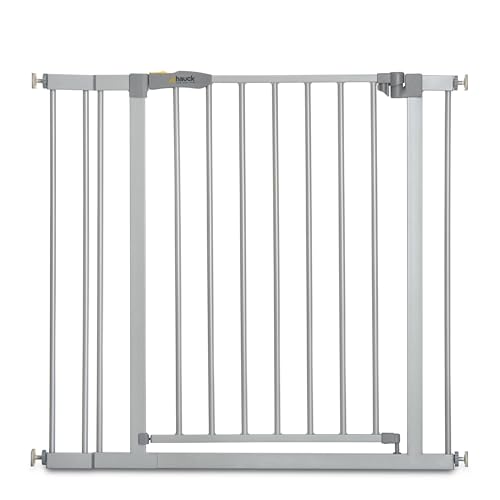 hauck Stop N Safe 2, Silber – Schutzgitter Treppe und Tür 84–89 cm – Kindersicheres Absperrgitter ohne Bohren – Manuelle 1 Hand Öffnung – nur für Innen - Auch für Hunde