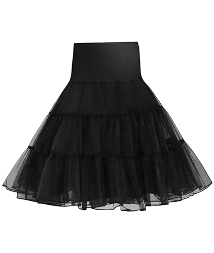 Wikoan Petticoat Unterrock Kurz Crinoline Underskirt Reifrock Damen Rock für 50er Cocktailkleid Schwarz S