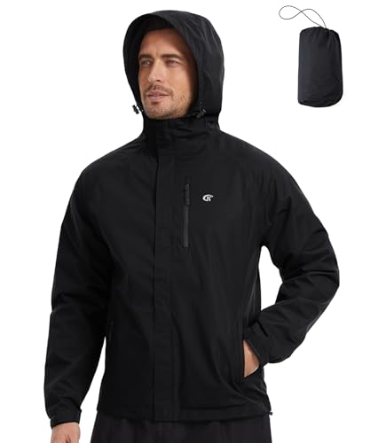 Huayuzh Regenjacke Herren Wasserdicht Atmungsaktiv Leichte Windbreaker Dünne Regenmantel Packbare Fahrrad Camping Wandern Schwarz L