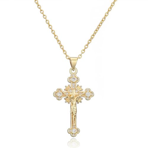Damen Gold Kreuz Kette, Kreuzkette, 18K Vergoldete Hypoallergene Zirkonia Anhänger, Modeschmuck für Frauen und Mädchen, 1 Stück