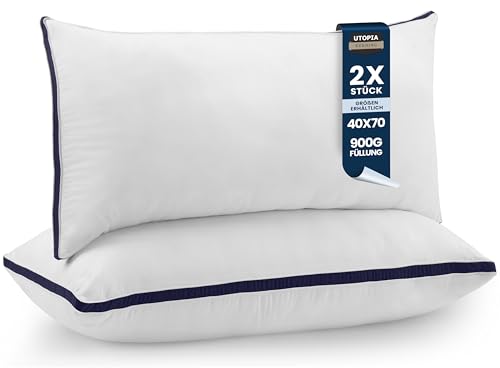 Utopia Bedding Kopfkissen (2er Set), 40 x 70 cm Schlafkissen, Gebürsteter Stoff Bezug Bettkissen, Premium Qualität Weich et Atmungsaktiv Kissen (Marineblau)