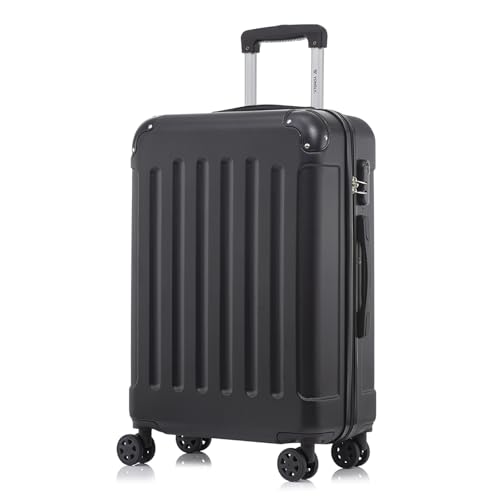 yonsly Koffer Suitcase L Schwarz, Trolley Reisekoffer, Rollkoffer Handgepäck mit 4 Rollen 360°, Hartschalenreisekoffer, Zahlenschloss, Weicher Gummigriff