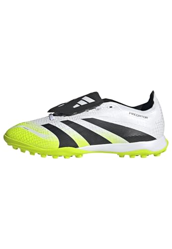 adidas Unisex Predator League Fold-Over Tongue Turf Football Boots, Cloud White/Core Black/Lucid Lemon, 43 1/3 EU