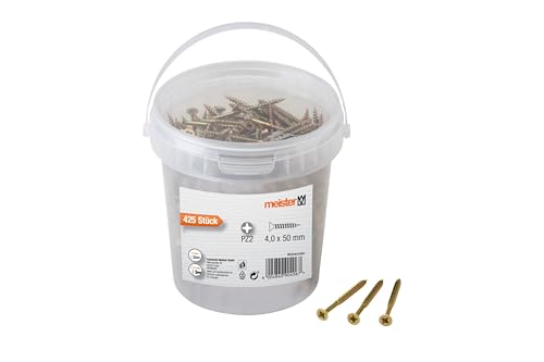 Meister Universalschrauben 4,0 x 50 mm - 425 Stück im Set - Senkkopf - PZ Pozidriv-Antrieb - Teilgewinde - Gelb verzinkt / Schrauben-Set / Schrauben-Eimer / 904060